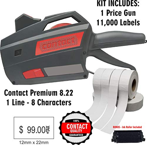 Contact Premium Price Gun with Labels Starter Kit - Includes: 1-8.22 Price Tag Gun & 12,000 White Pricing Gun Labels. Bonus: Label Gun Ink Roller Included